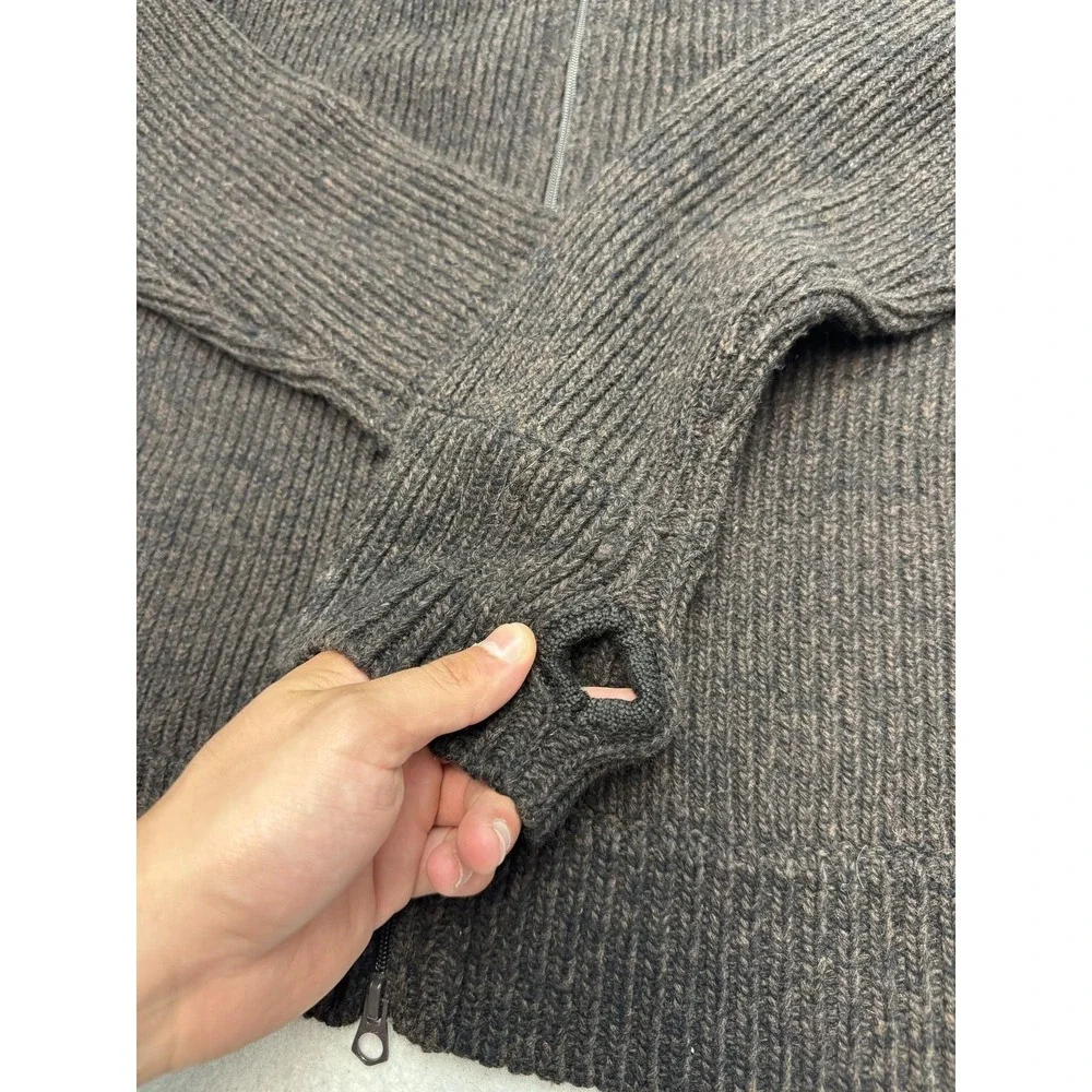 Relwen Sweater Mens XL Brown Wool Nylon Full Zip Mock Neck Knit Thumbholes